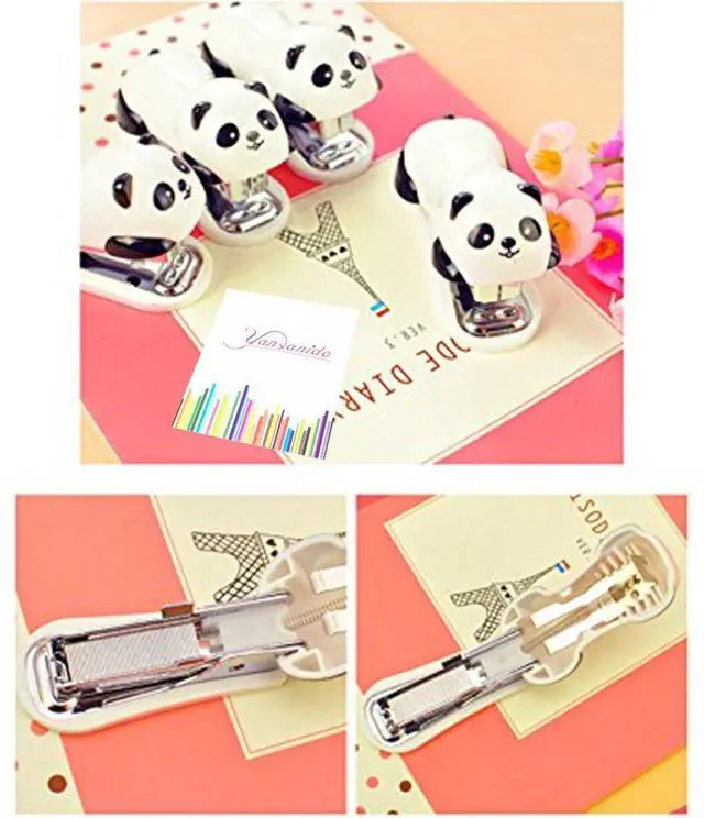 Alt view image 4 of 6 - 1 Pack Mini Panda Desktop Stapler for 10 Sheets Capacity with 1000 Pcs No.10 Staples for Paper Clips Staplers for Desk for Friends and Children(Panda)