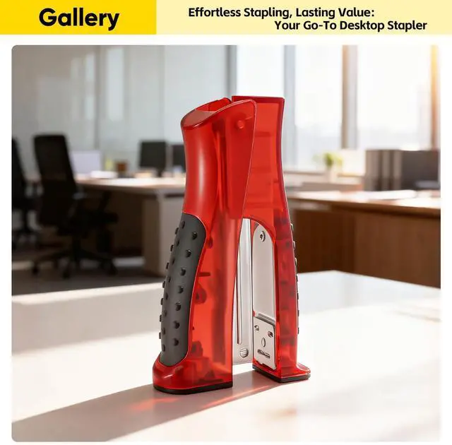 Alt view image 4 of 6 - 1-Pack Compact Stand-Up 2-in-1 Office Stapler with 1000 Staples, Red | Standard 1/4" Staples Included, Vertical & Flat Use, Jam-Free, Rotating Anvil Pinning, Handheld Ergonomic Grip, Desk Supplies