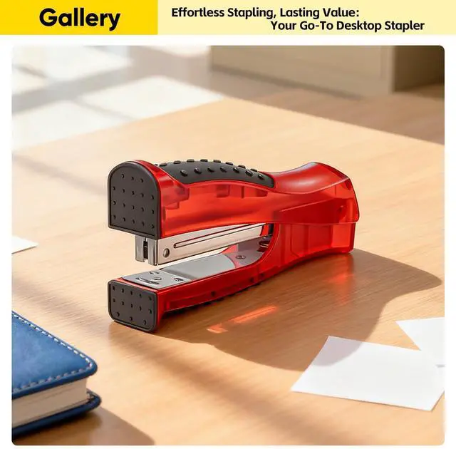 Alt view image 5 of 6 - 1-Pack Compact Stand-Up 2-in-1 Office Stapler with 1000 Staples, Red | Standard 1/4" Staples Included, Vertical & Flat Use, Jam-Free, Rotating Anvil Pinning, Handheld Ergonomic Grip, Desk Supplies