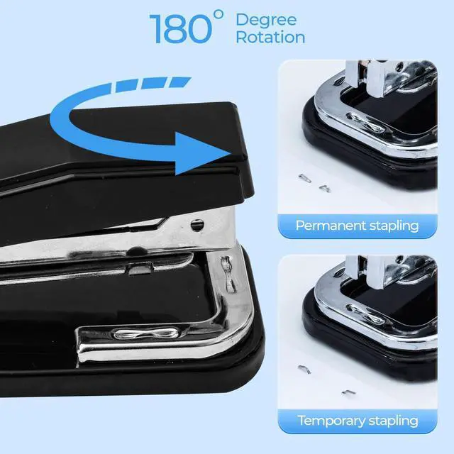 Alt view image 3 of 7 - Desktop Stapler Swing-Arm Stapler with 50 Sheet Capacity, 180 Rotation Design, Swivel Stapler with 1000 Staples for Booklet Binding, Durable Staplers for Office School Home (Black)