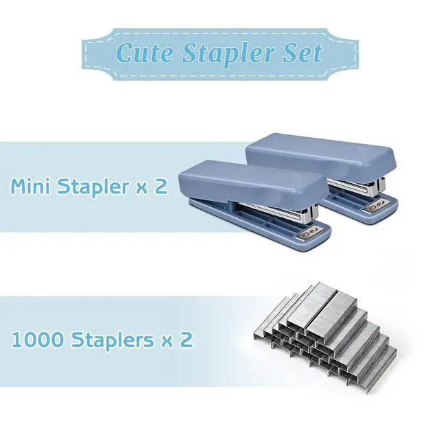 Alt view image 3 of 7 - 2Pcs Mini Stapler with 2000 Staples, Cute Small Staplers for Desk, 20 Sheets Capacity, Jam Free, Portable Stapler for Office School Supplies (Blue)