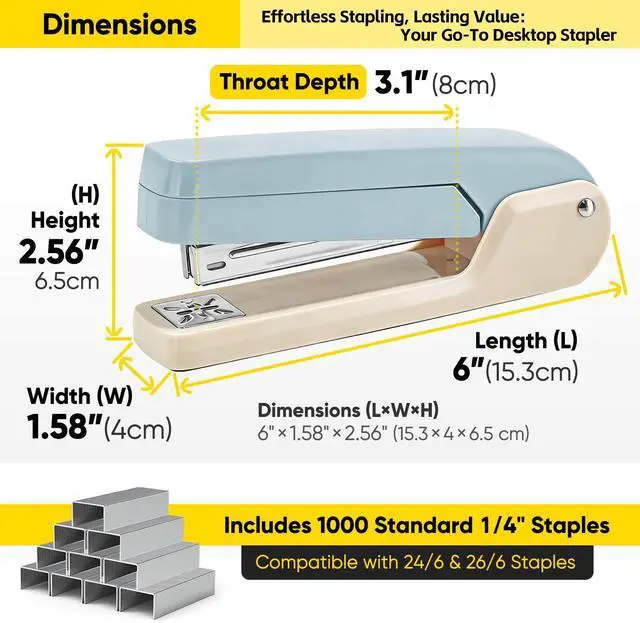 Alt view image 2 of 4 - 360° Rotating Office Desk Stapler with 1000 Standard 1" Staples, Heavy-Duty Swing-Arm Stapler for 25-Sheet Capacity, Booklet, Document, Book Binding, Brochures, Papers, Home & Office Blue