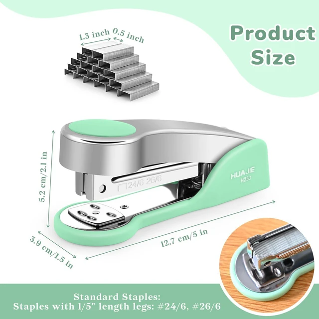 Alt view image 2 of 7 - Metal Desktop Stapler with 2000 Staples Standard, 25 Sheet Capacity, Jam Free, Reduced Effort, for Desk Classroom Office Supplies (Green)