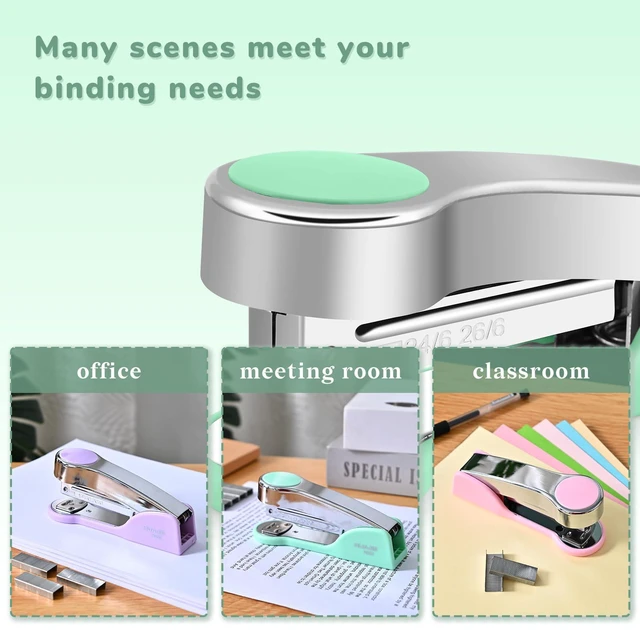 Alt view image 6 of 7 - Metal Desktop Stapler with 2000 Staples Standard, 25 Sheet Capacity, Jam Free, Reduced Effort, for Desk Classroom Office Supplies (Green)