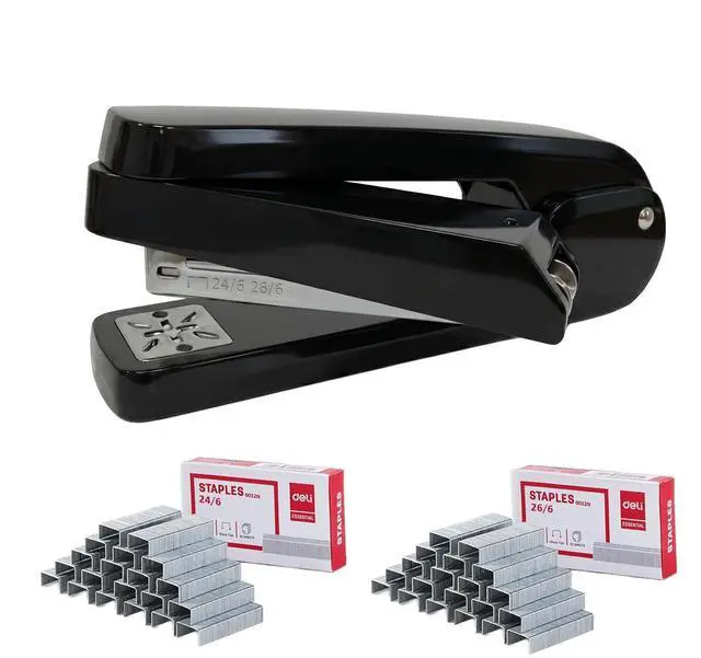 Main image of Heavy-Duty Metal Swing-Arm Stapler with 2000 Stapless (24/6 & 26/6), Black | 360° Rotatable for Booklet Binding, 25 Sheet Capacity