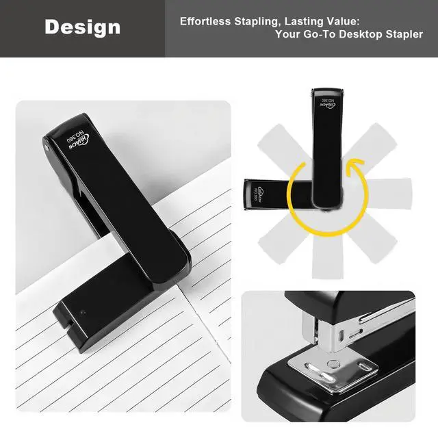 Alt view image 3 of 7 - Heavy-Duty Metal Swing-Arm Stapler with 2000 Stapless (24/6 & 26/6), Black | 360° Rotatable for Booklet Binding, 25 Sheet Capacity