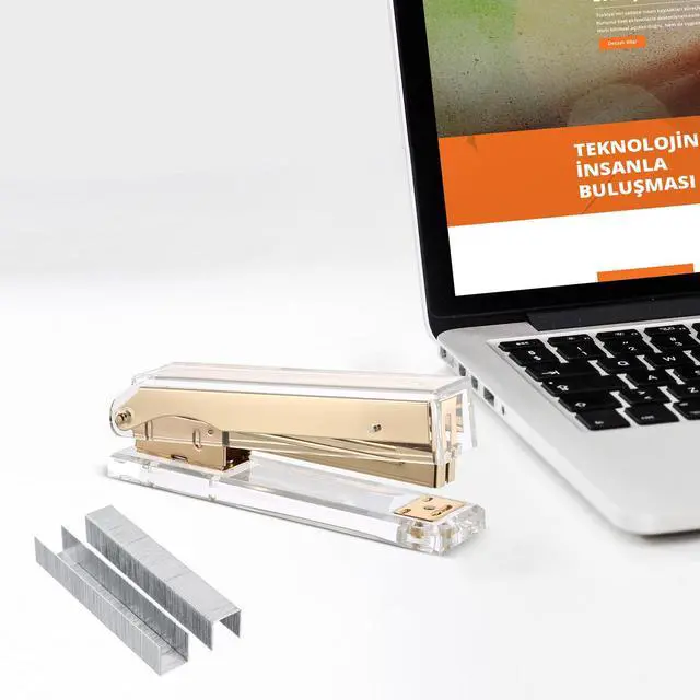 Alt view image 3 of 4 - Acrylic Stapler,Clear and Gold-Tone Hardware, Beautiful Desk Accessory for Office Home or School,Takes Standard 24/6 or 26/6 Staples