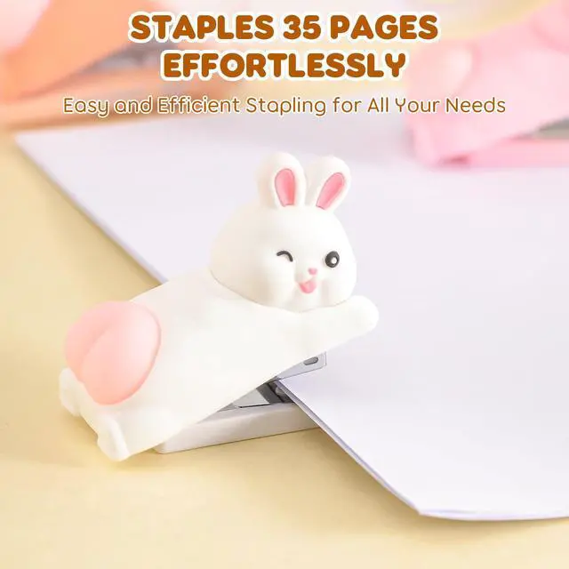 Alt view image 3 of 7 - Cute Stapler, Cartoon Stereoscopic Silicone Stapler, Desktop Stationery Gift for Students Teachers,The First Day of School Gift (White Rabbit)