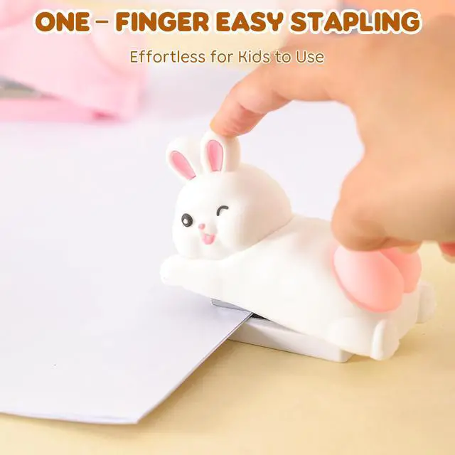 Alt view image 4 of 7 - Cute Stapler, Cartoon Stereoscopic Silicone Stapler, Desktop Stationery Gift for Students Teachers,The First Day of School Gift (White Rabbit)