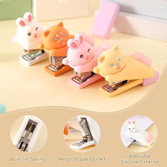 Alt view image 6 of 7 - Cute Stapler, Cartoon Stereoscopic Silicone Stapler, Desktop Stationery Gift for Students Teachers,The First Day of School Gift (White Rabbit)
