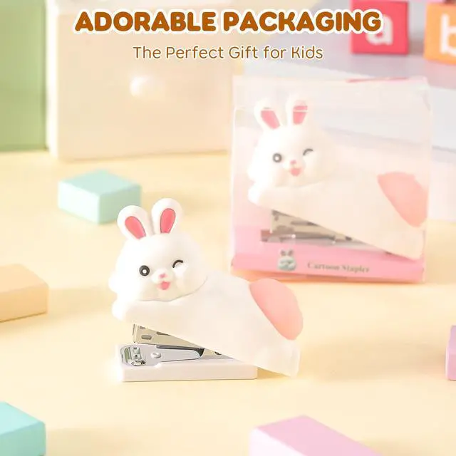 Alt view image 7 of 7 - Cute Stapler, Cartoon Stereoscopic Silicone Stapler, Desktop Stationery Gift for Students Teachers,The First Day of School Gift (White Rabbit)