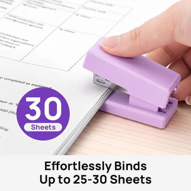 Alt view image 4 of 7 - Mini Stapler with 2000 Staples, 30 Sheet Capacity, Jam-Free, Purple | Small Desktop Stapler with Staple Remover, for Office, School, Home, Travel, Students, Teachers, and Home Office Use