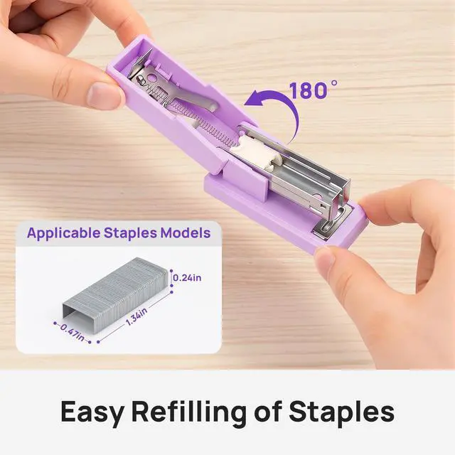 Alt view image 5 of 7 - Mini Stapler with 2000 Staples, 30 Sheet Capacity, Jam-Free, Purple | Small Desktop Stapler with Staple Remover, for Office, School, Home, Travel, Students, Teachers, and Home Office Use