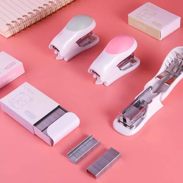 Alt view image 3 of 6 - Mini Effortless Desktop Staplers with 400 Standard 24/6 Staples | 3 Colors Options,2-24 Sheet Capacity,Macaron,Includes Built-in Staple Remover, Cute Stapler Gift for Student and Office
