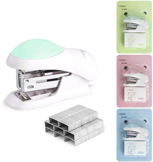 Main image of Mini Effortless Desktop Staplers with 400 Standard 24/6 Staples | 3 Colors Options,2-24 Sheet Capacity,Macaron,Includes Built-in Staple Remover, Cute Stapler Gift for Student and Office