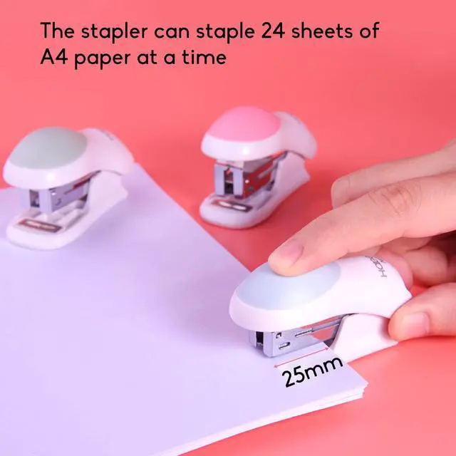 Alt view image 2 of 6 - Mini Effortless Desktop Staplers with 400 Standard 24/6 Staples | 3 Colors Options,2-24 Sheet Capacity,Macaron,Includes Built-in Staple Remover, Cute Stapler Gift for Student and Office