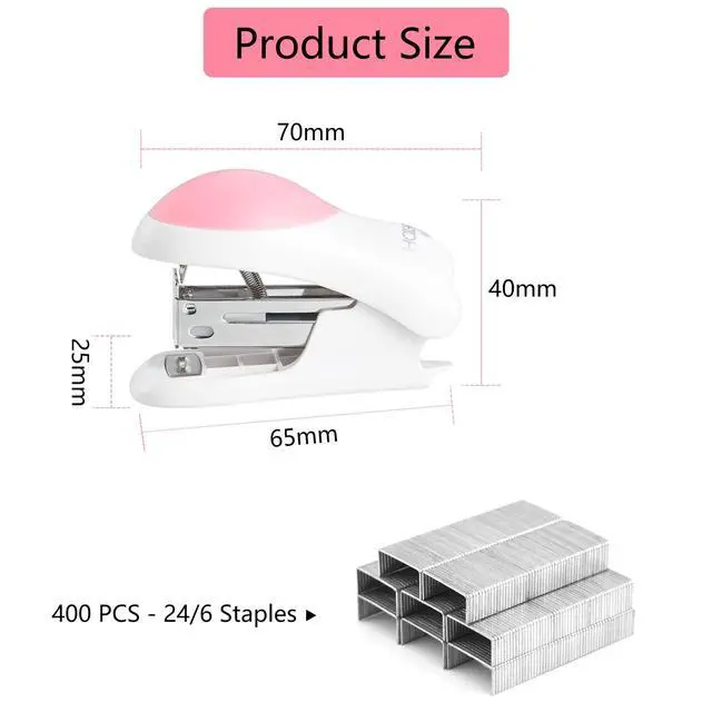 Alt view image 5 of 6 - Mini Effortless Desktop Staplers with 400 Standard 24/6 Staples | 3 Colors Options,2-24 Sheet Capacity,Macaron,Includes Built-in Staple Remover, Cute Stapler Gift for Student and Office