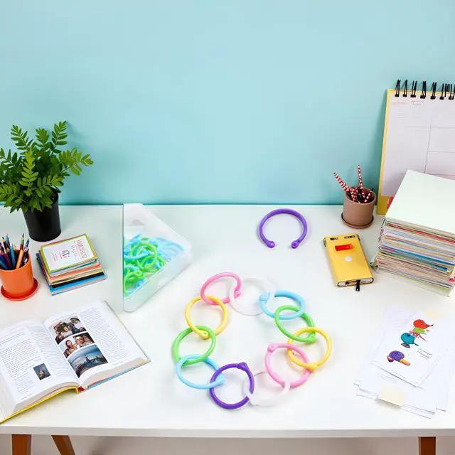 Alt view image 5 of 7 - 30pcs Green Blue Loose Leaf Binder Rings, Office Book Plastic Key Book for School, Home, Colored Jump, Office, Notebook, Keychain, Binder Rings (15 mm/0.59 inch)