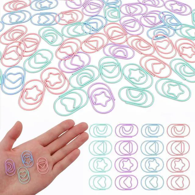Main image of 40pcs Love Heart Star Moon Triangle Shaped Paper Clips, Macaron Color Cute Paper Clips for Office School Home Desk Organizers