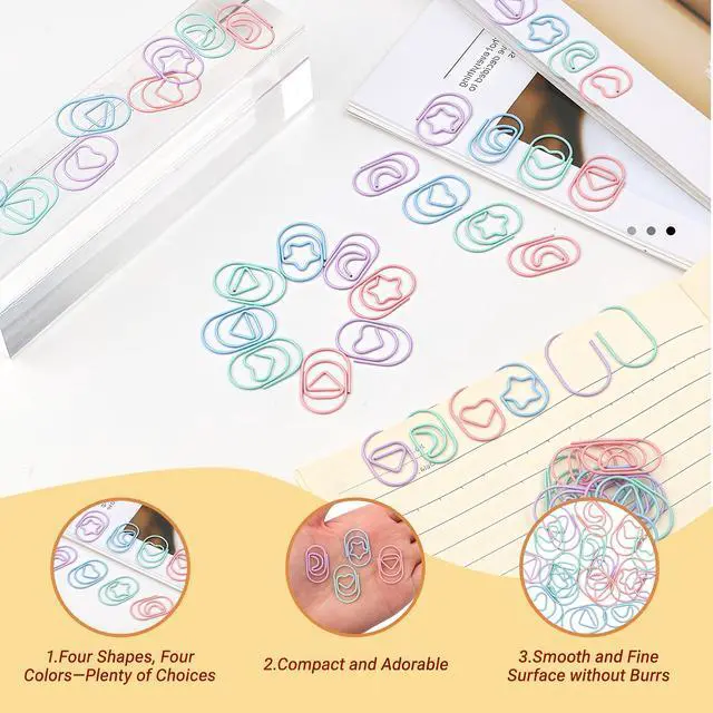 Alt view image 3 of 6 - 40pcs Love Heart Star Moon Triangle Shaped Paper Clips, Macaron Color Cute Paper Clips for Office School Home Desk Organizers