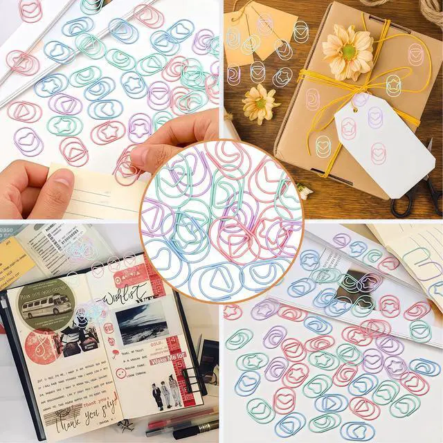 Alt view image 6 of 6 - 40pcs Love Heart Star Moon Triangle Shaped Paper Clips, Macaron Color Cute Paper Clips for Office School Home Desk Organizers