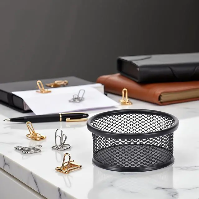 Alt view image 4 of 7 - Black Metal Paper Clip Holder Mesh Paperclip Bowl Binder Clip Dispenser Desk Bobby Pin Container Organizer for Home Office Classroom School Desk Supplies Holders