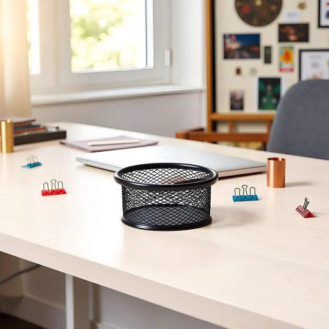 Alt view image 7 of 7 - Black Metal Paper Clip Holder Mesh Paperclip Bowl Binder Clip Dispenser Desk Bobby Pin Container Organizer for Home Office Classroom School Desk Supplies Holders