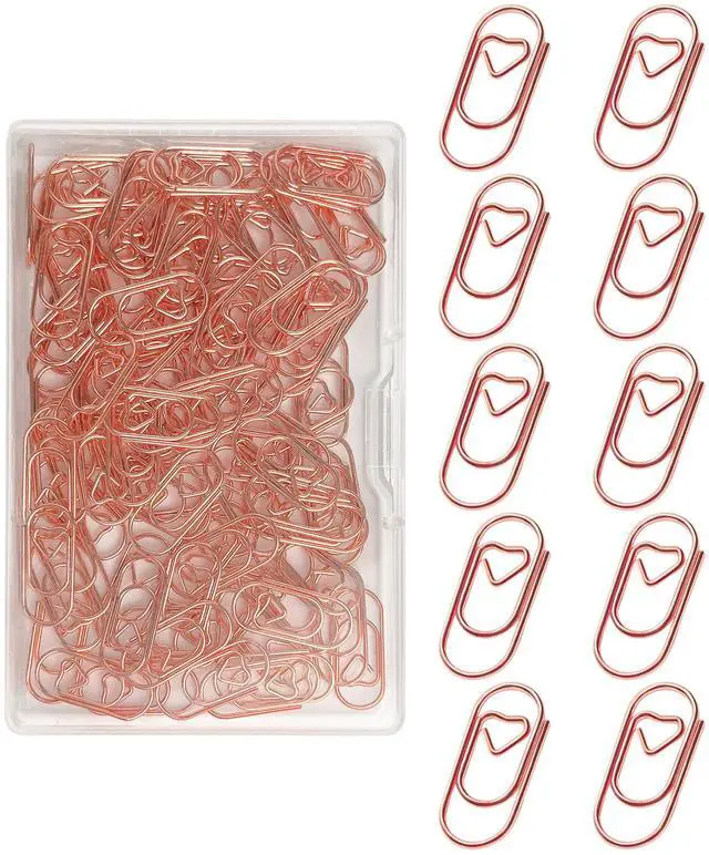 Main image of 100 Pcs Love Heart Shaped Paper Clips, 0.8inch Cute Rose Gold Mini Clips | Cute mini paperclips, for office, school, and home document organizing, rose gold, love heart shaped