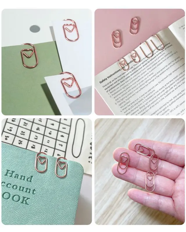 Alt view image 3 of 6 - 100 Pcs Love Heart Shaped Paper Clips, 0.8inch Cute Rose Gold Mini Clips | Cute mini paperclips, for office, school, and home document organizing, rose gold, love heart shaped