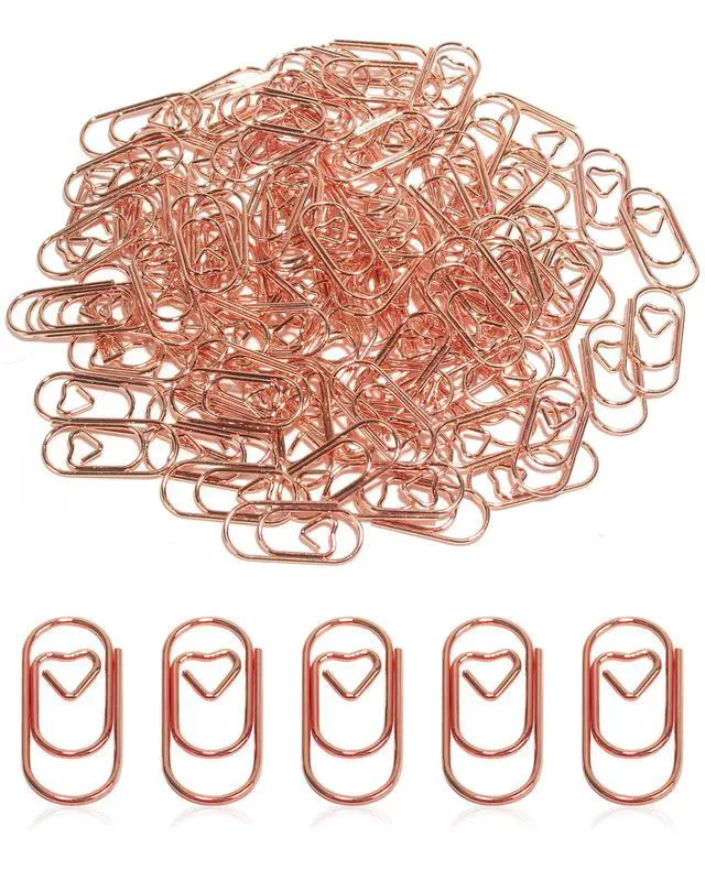 Alt view image 5 of 6 - 100 Pcs Love Heart Shaped Paper Clips, 0.8inch Cute Rose Gold Mini Clips | Cute mini paperclips, for office, school, and home document organizing, rose gold, love heart shaped