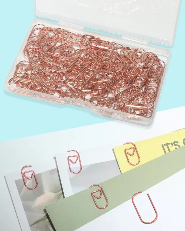 Alt view image 6 of 6 - 100 Pcs Love Heart Shaped Paper Clips, 0.8inch Cute Rose Gold Mini Clips | Cute mini paperclips, for office, school, and home document organizing, rose gold, love heart shaped