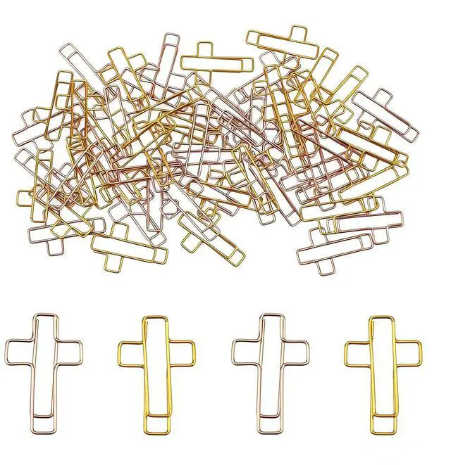Main image of 60 Pcs Cross Paper Clips, Antique Gold Cross Paper Clips, Gold & Rose Gold, Cute Papers Clip, Versatile Bible Bookmark Journaling Clip for Christian Office and Home