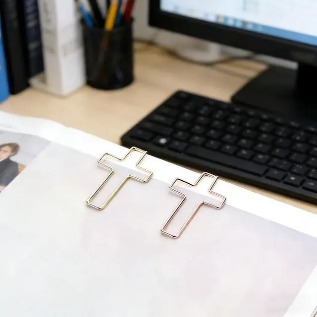 Alt view image 3 of 6 - 60 Pcs Cross Paper Clips, Antique Gold Cross Paper Clips, Gold & Rose Gold, Cute Papers Clip, Versatile Bible Bookmark Journaling Clip for Christian Office and Home