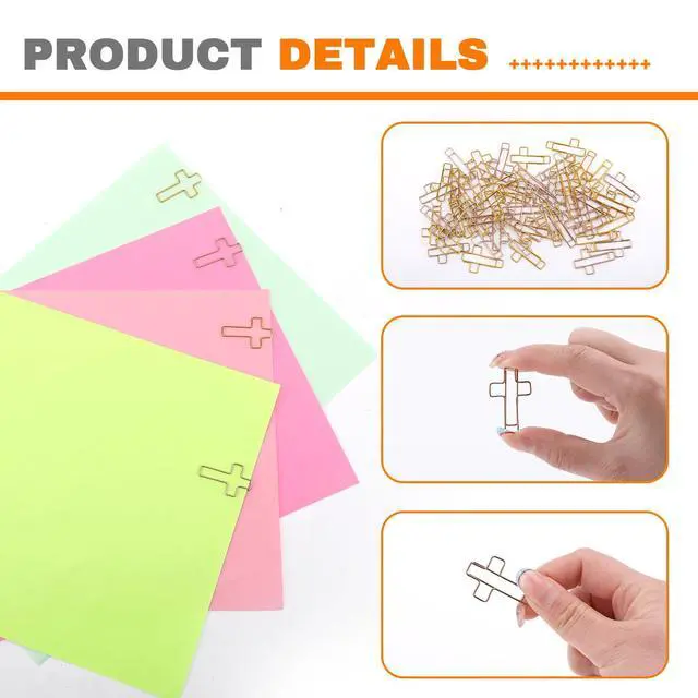 Alt view image 5 of 6 - 60 Pcs Cross Paper Clips, Antique Gold Cross Paper Clips, Gold & Rose Gold, Cute Papers Clip, Versatile Bible Bookmark Journaling Clip for Christian Office and Home