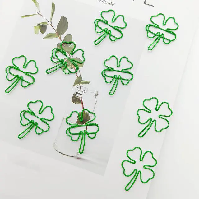 Alt view image 2 of 7 - 50 Pcs/Pack Four Leaf Clover Paper Clips, Green Lucky Paperclips, Notes Classified Clips for Junk Journal Stationery School Office Supplies