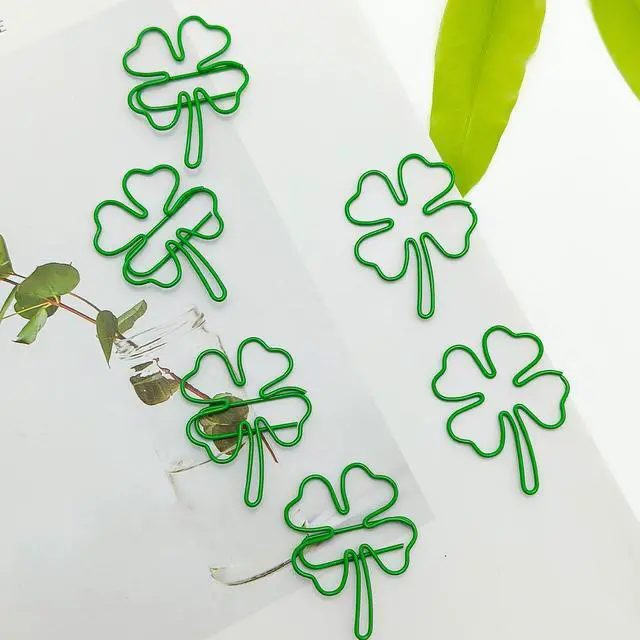 Alt view image 3 of 7 - 50 Pcs/Pack Four Leaf Clover Paper Clips, Green Lucky Paperclips, Notes Classified Clips for Junk Journal Stationery School Office Supplies