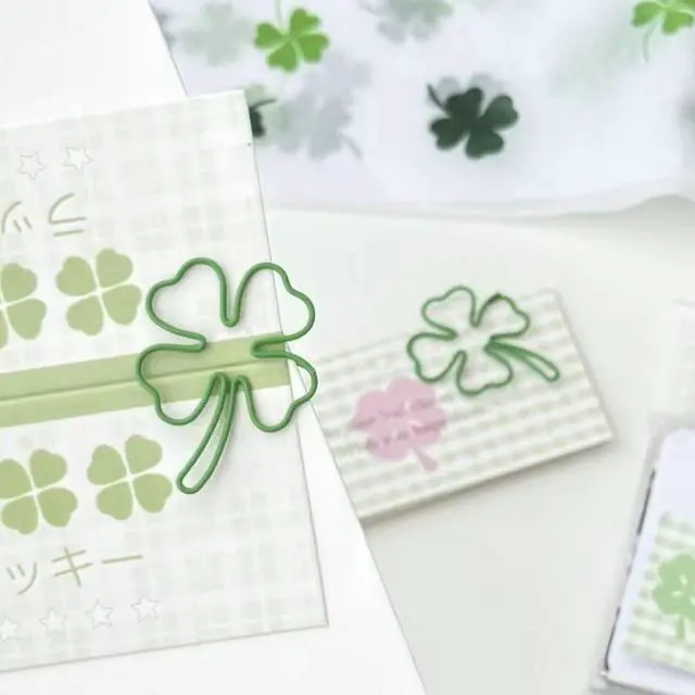 Alt view image 7 of 7 - 50 Pcs/Pack Four Leaf Clover Paper Clips, Green Lucky Paperclips, Notes Classified Clips for Junk Journal Stationery School Office Supplies