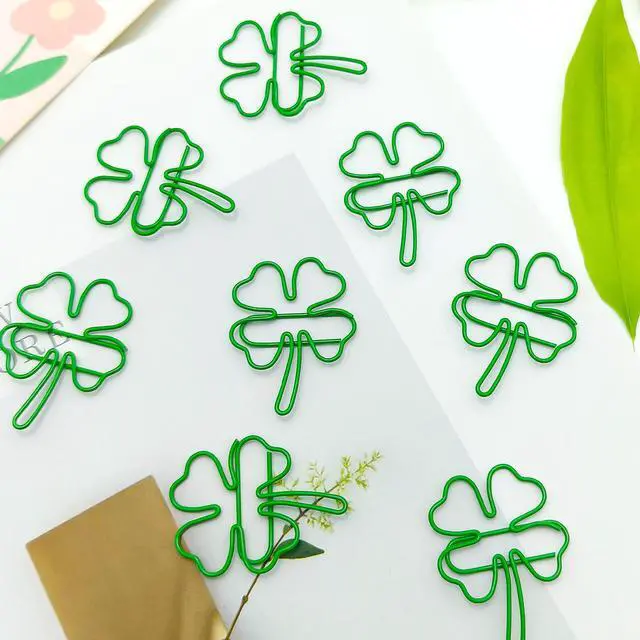 Alt view image 5 of 7 - 50 Pcs/Pack Four Leaf Clover Paper Clips, Green Lucky Paperclips, Notes Classified Clips for Junk Journal Stationery School Office Supplies