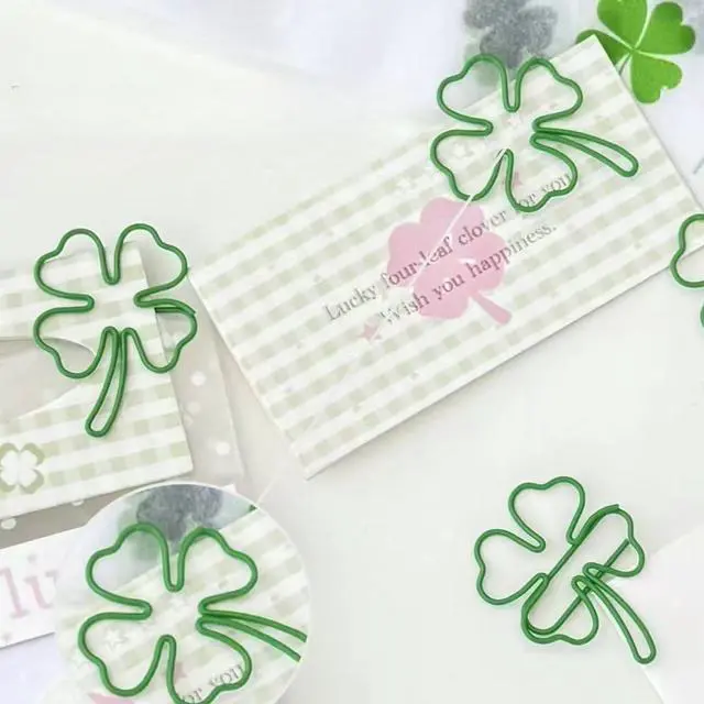 Alt view image 6 of 7 - 50 Pcs/Pack Four Leaf Clover Paper Clips, Green Lucky Paperclips, Notes Classified Clips for Junk Journal Stationery School Office Supplies