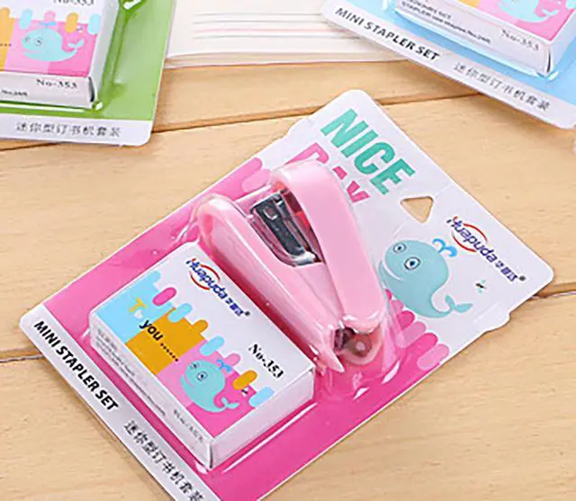Alt view image 3 of 3 - Small Desktop Staples with Staple Remover, 2.5 Inch Labor Saving Black Stapler for 20 Sheets Capacity with 400 Pcs No.10 Staples (Pink)