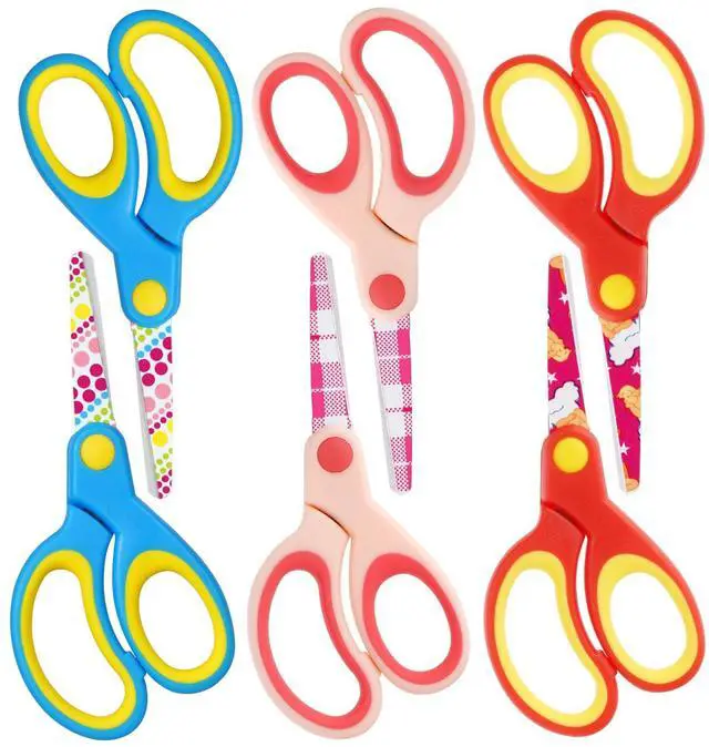 Main image of 6 Pack Kids Scissors, 5" Small School Safety Toddler Scissors with Blunt Tip Floral Print Blade and Soft Grip for Children Craft Cutting Paper, DIY, Arts, Home, School Classroom Use, Assorted Colors