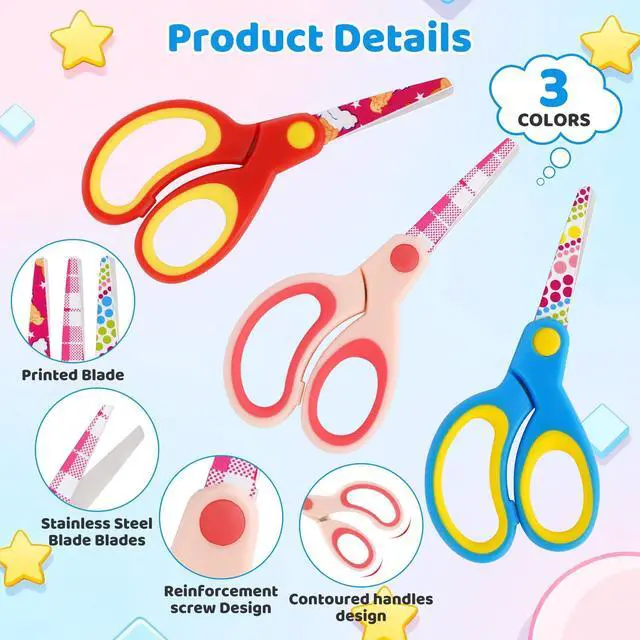 Alt view image 2 of 7 - 6 Pack Kids Scissors, 5" Small School Safety Toddler Scissors with Blunt Tip Floral Print Blade and Soft Grip for Children Craft Cutting Paper, DIY, Arts, Home, School Classroom Use, Assorted Colors