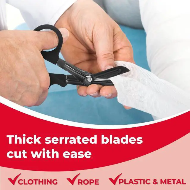 Alt view image 4 of 6 - Autoclavable Titanium Bonded Bandage Shears 7 1/4" Bent - Tactical Stealth Black (Tactical Black Single Pack)