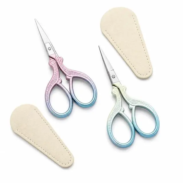 Main image of 2 Pack Embroidery Scissors with Covers, Small Needlepoint Scissors (Style1) | Sharp stainless steel blades, leather sheath cover, mini sewing shears for embroidery, cross stitch