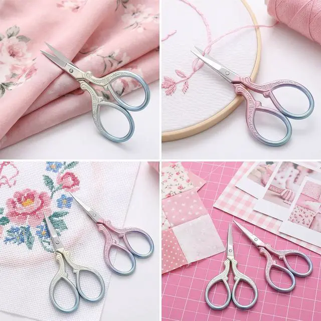 Alt view image 4 of 6 - 2 Pack Embroidery Scissors with Covers, Small Needlepoint Scissors (Style1) | Sharp stainless steel blades, leather sheath cover, mini sewing shears for embroidery, cross stitch