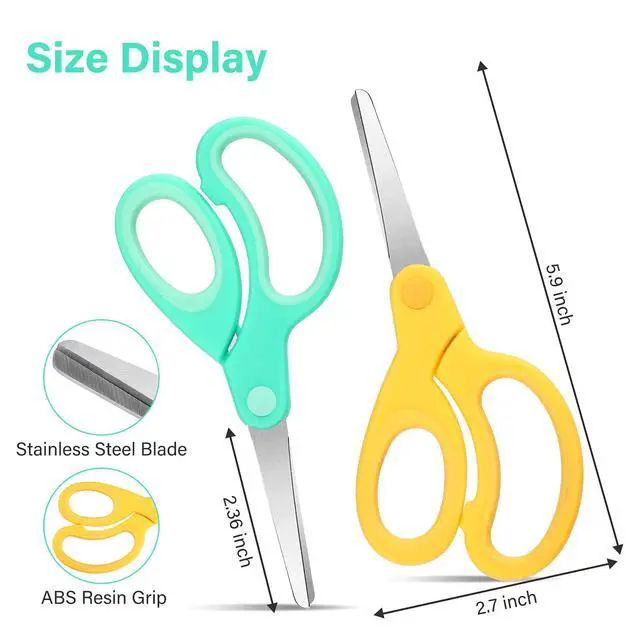 Alt view image 2 of 6 - 3 Pieces 3 Pcs Left Handed Kids Scissors, Red, Green, Yellow | 5.9" Age 8-12 Safety Blunt Tip Stainless Steel Blades, Lefty Scissors for School, Comfortable Grip, Back to School Gifts