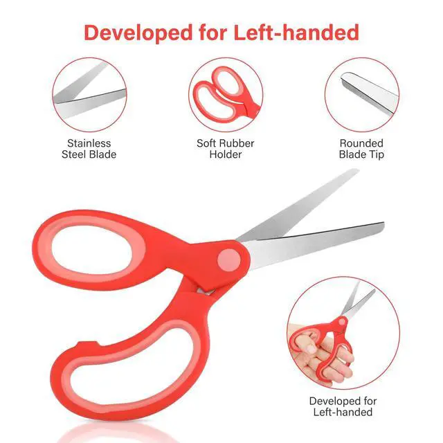 Alt view image 3 of 6 - 3 Pieces 3 Pcs Left Handed Kids Scissors, Red, Green, Yellow | 5.9" Age 8-12 Safety Blunt Tip Stainless Steel Blades, Lefty Scissors for School, Comfortable Grip, Back to School Gifts