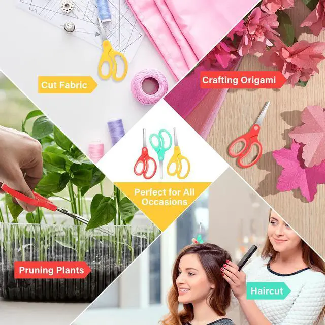 Alt view image 4 of 6 - 3 Pieces 3 Pcs Left Handed Kids Scissors, Red, Green, Yellow | 5.9" Age 8-12 Safety Blunt Tip Stainless Steel Blades, Lefty Scissors for School, Comfortable Grip, Back to School Gifts