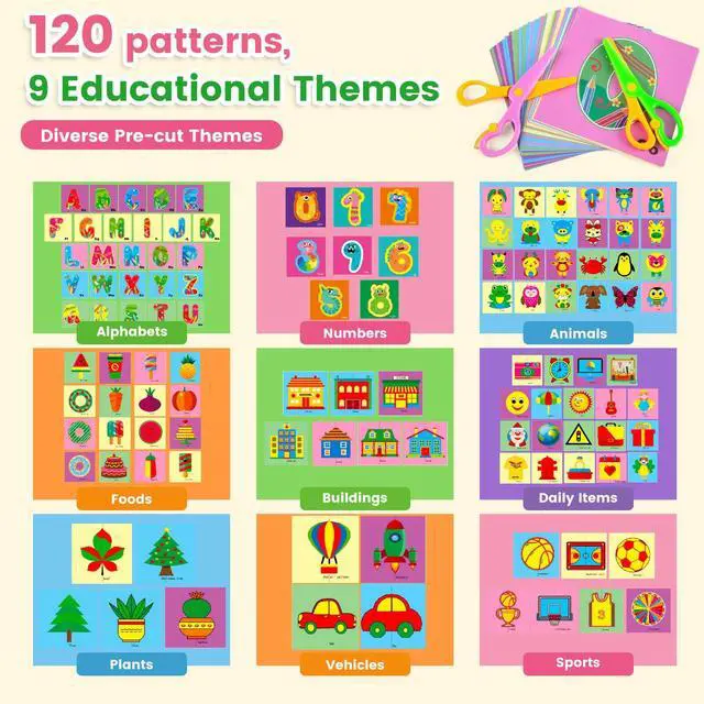 Alt view image 3 of 7 - Toddler Scissors Practice Kit, 2 Safety Scissors & 120 Craft Papers | Ages 3+, Blunt Tip, Cutting for Early Preschool Development Tools, Hand-Eye Coordination, Learn to Cut Line Skill