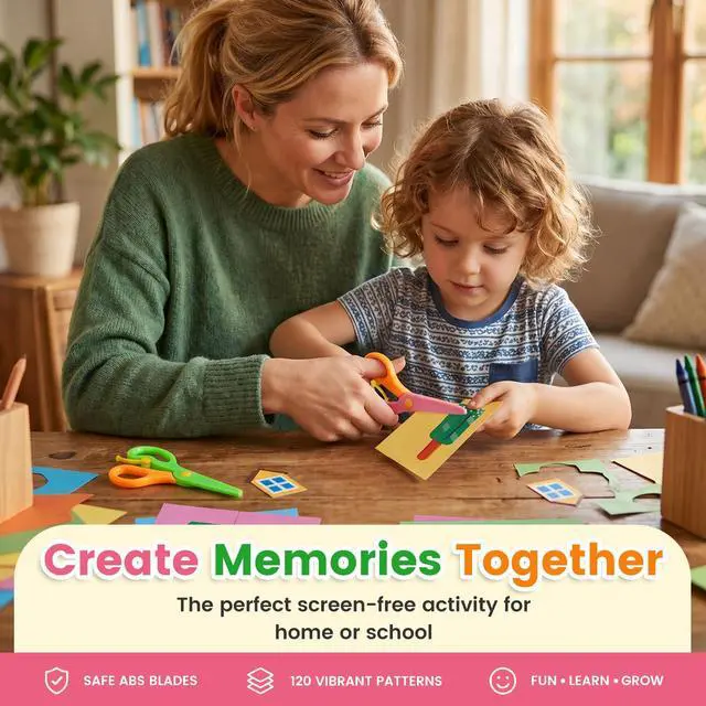 Alt view image 7 of 7 - Toddler Scissors Practice Kit, 2 Safety Scissors & 120 Craft Papers | Ages 3+, Blunt Tip, Cutting for Early Preschool Development Tools, Hand-Eye Coordination, Learn to Cut Line Skill
